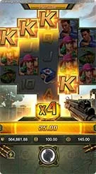 Battleground Royale · Tiga kotak data menampilkan saldo, nilai taruhan saat ini, dan perolehan kemenangan putaran.